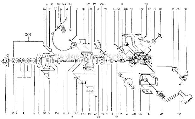Page A Diagram and Parts List for 2100D-070  Shakespeare Spinning Reels