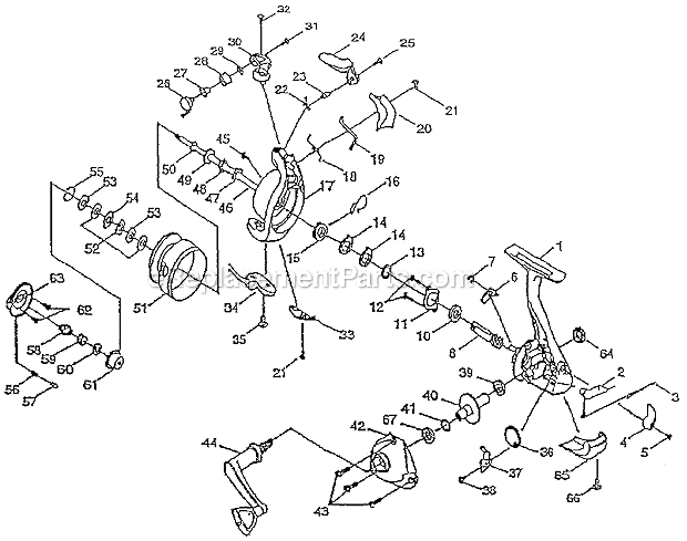 Page A Diagram and Parts List for XT40F  Shakespeare Spinning Reels