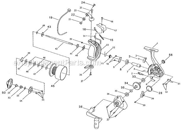 Page A Diagram and Parts List for 2560P New Shakespeare Spinning Reels