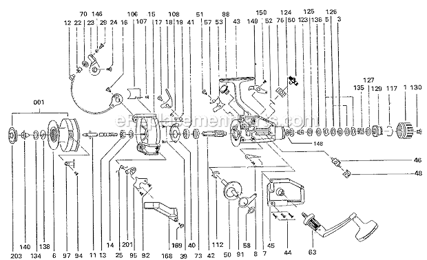 Page A Diagram and Parts List for 2101B-030  Shakespeare Spinning Reels