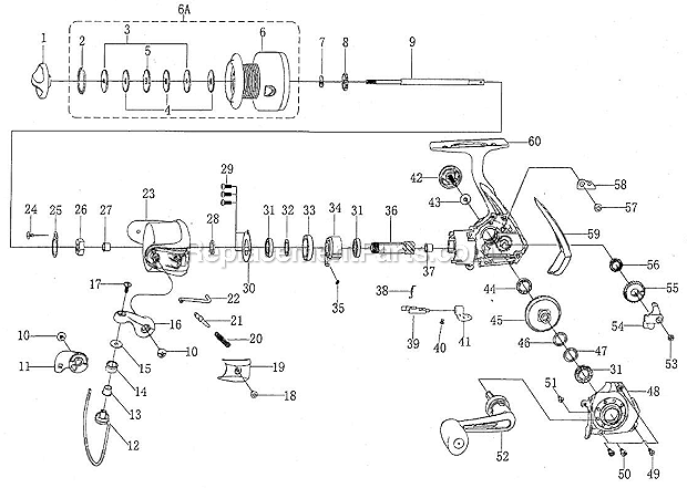 Page A Diagram and Parts List for AGL830  Shakespeare Spinning Reels