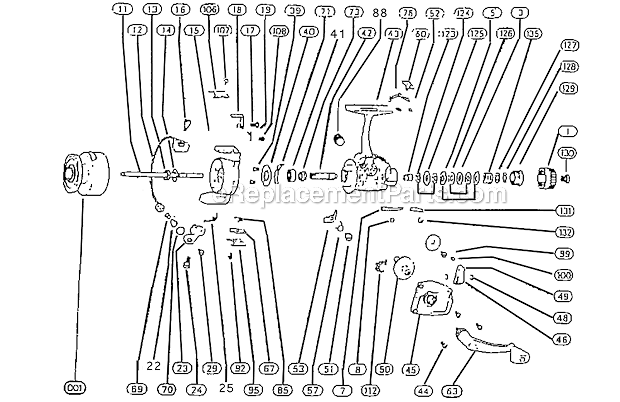 Page A Diagram and Parts List for 2300-050  Shakespeare Baitcast Reels