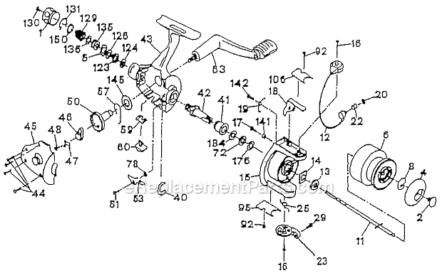 Page A Diagram and Parts List for 1035R  Shakespeare Spinning Reels