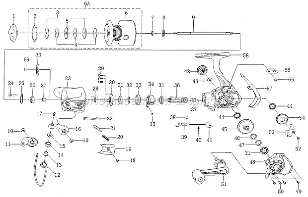 Page A Diagram and Parts List for AGL840  Shakespeare Spinning Reels