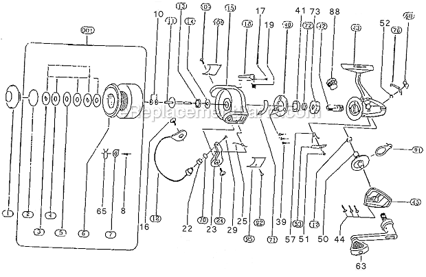 Page A Diagram and Parts List for 2200-035  Shakespeare Baitcast Reels