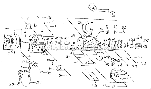 Page A Diagram and Parts List for 2101-030  Shakespeare Spinning Reels