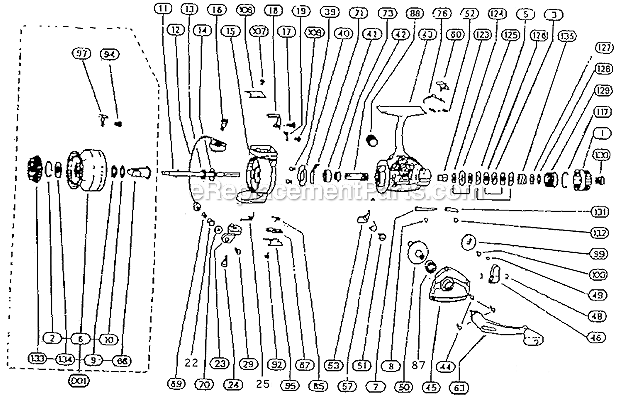 Page A Diagram and Parts List for 2500-030  Shakespeare Baitcast Reels