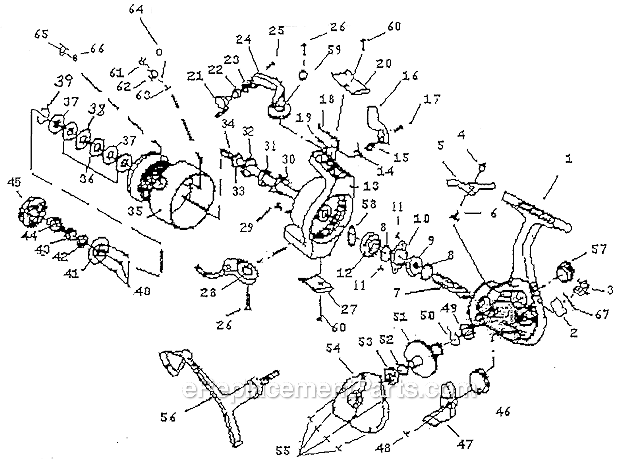 Page A Diagram and Parts List for 2425  Shakespeare Spinning Reels