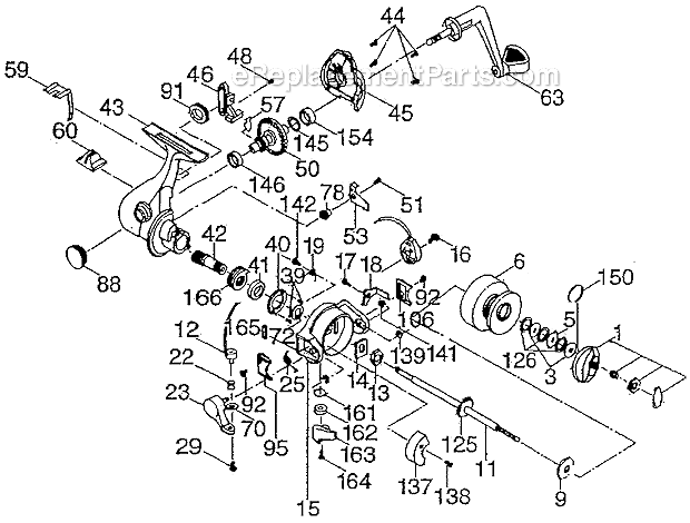 Page A Diagram and Parts List for 2625  Shakespeare Spinning Reels