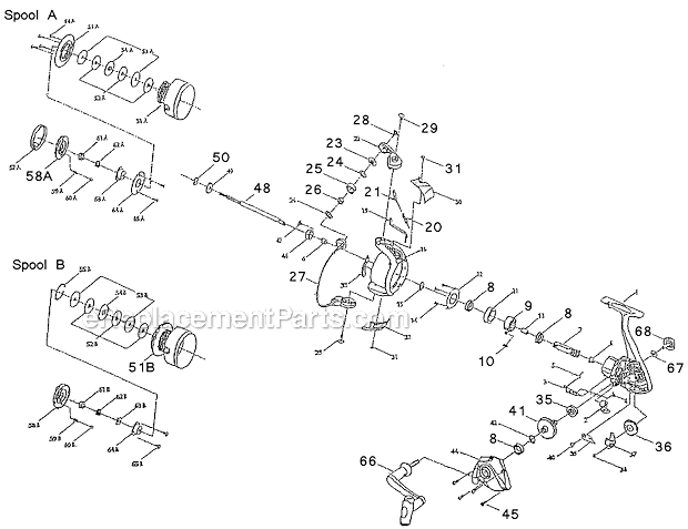 Page A Diagram and Parts List for LITEPRO035  Shakespeare Spinning Reels