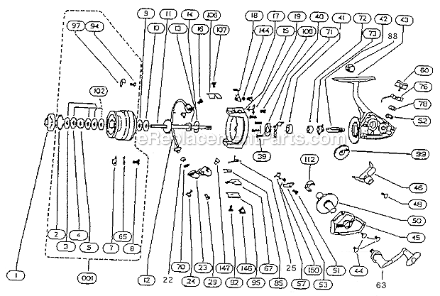 Page A Diagram and Parts List for 2201-050  Shakespeare Spinning Reels