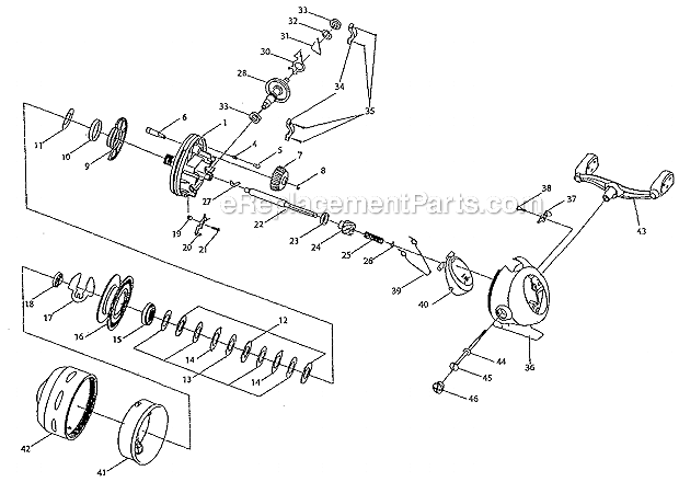 Page A Diagram and Parts List for TI20  Shakespeare Spincast Reels