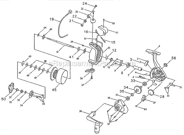 Page A Diagram and Parts List for TSP55  Shakespeare Spinning Reels