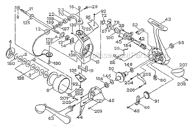 Page A Diagram and Parts List for 3635  Shakespeare Spinning Reels