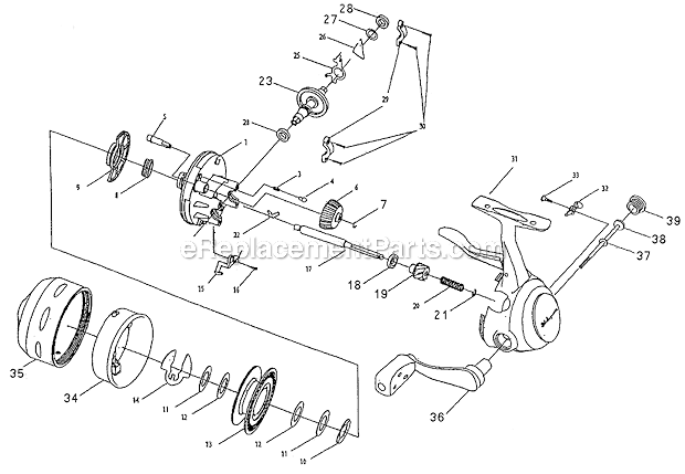Page A Diagram and Parts List for 10U  Shakespeare Baitcast Reels