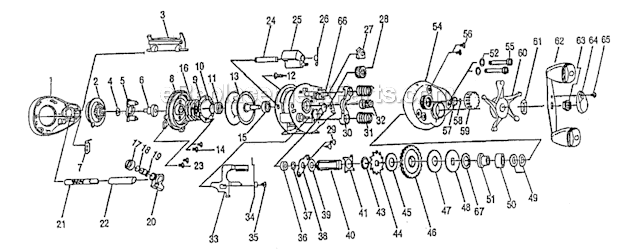 Page A Diagram and Parts List for PRLPBC  Shakespeare Baitcast Reels
