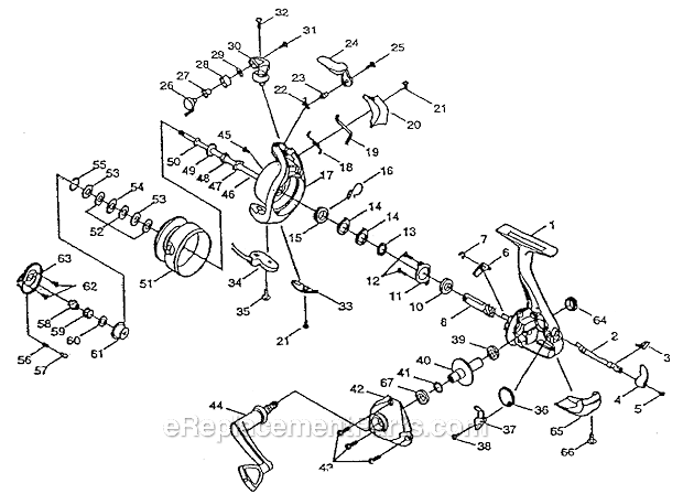 Page A Diagram and Parts List for SS125  Shakespeare Spinning Reels