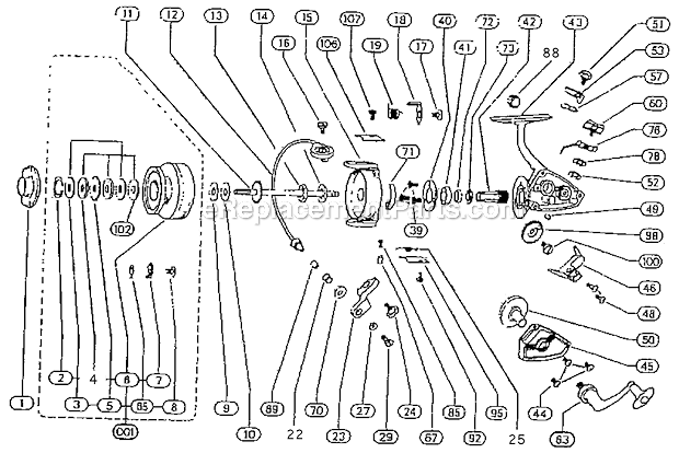 Page A Diagram and Parts List for 2200-060CK  Shakespeare Baitcast Reels
