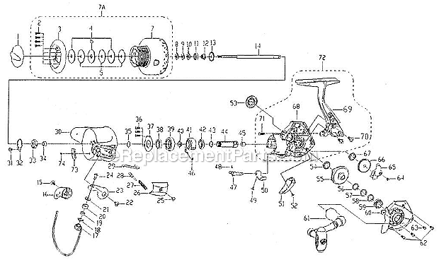 Page A Diagram and Parts List for DCV1040  Shakespeare Spinning Reels