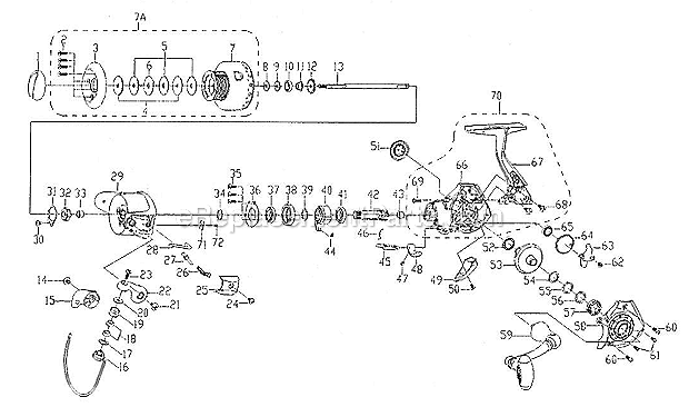 Page A Diagram and Parts List for DCV1030  Shakespeare Spinning Reels