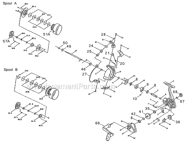 Page A Diagram and Parts List for 5430F  Shakespeare Spincast Reels