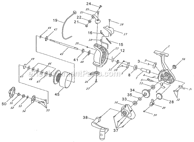 Page A Diagram and Parts List for PA250CB  Shakespeare Baitcast Reels