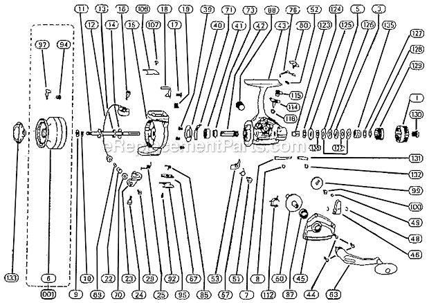 Page A Diagram and Parts List for 2500-070CK  Shakespeare Baitcast Reels