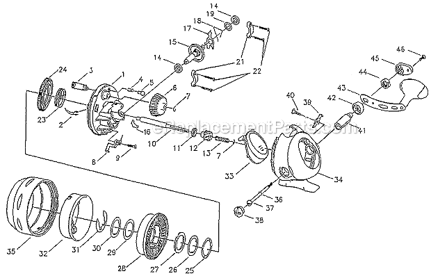 Page A Diagram and Parts List for SW14  Shakespeare Spincast Reels