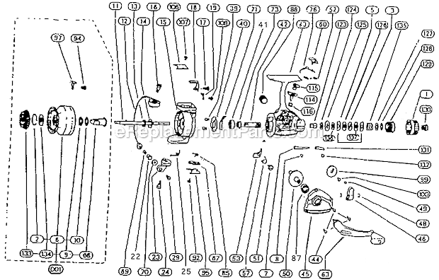 Page A Diagram and Parts List for 2500-040CK  Shakespeare Baitcast Reels