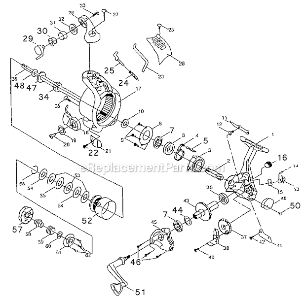 Page A Diagram and Parts List for 240FD  Shakespeare Spincast Reels