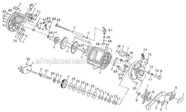 Page A Diagram and Parts List for T20LCL  Shakespeare Baitcast Reels