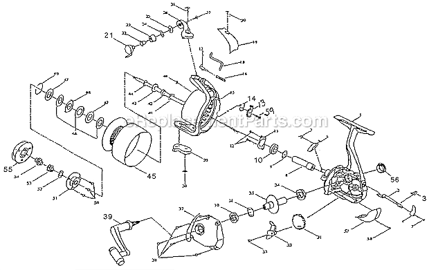 Page A Diagram and Parts List for TSP50  Shakespeare Spinning Reels