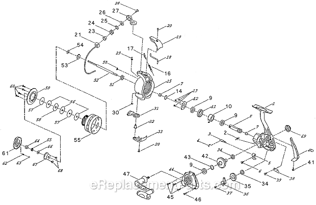 Page A Diagram and Parts List for 6640  Shakespeare Baitcast Reels
