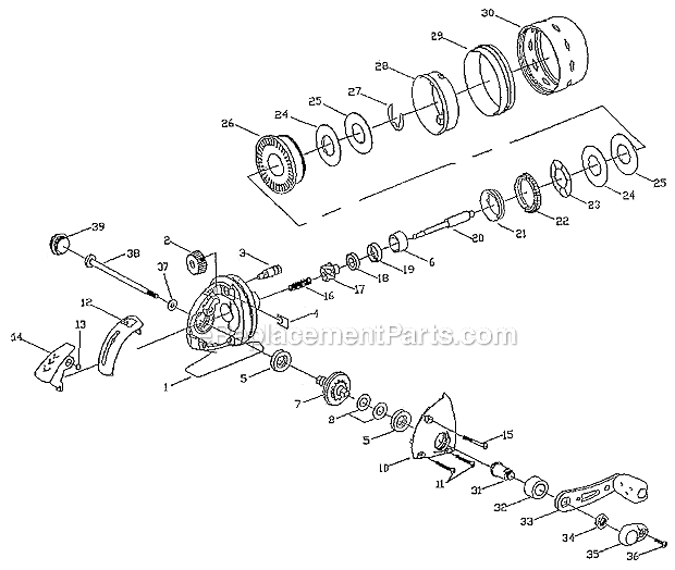 Page A Diagram and Parts List for 1002C  Shakespeare Spincast Reels