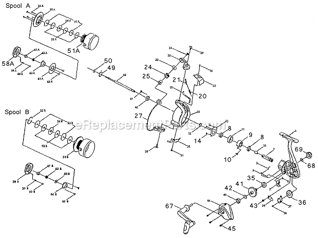 Page A Diagram and Parts List for 4325SL  Shakespeare Baitcast Reels