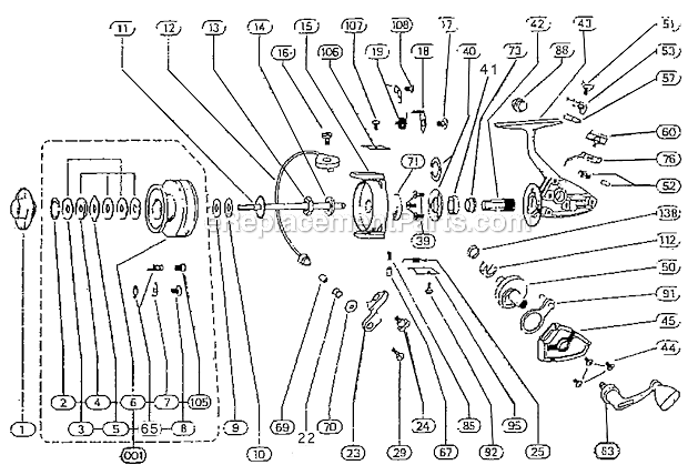 Page A Diagram and Parts List for 2200-025  Shakespeare Baitcast Reels