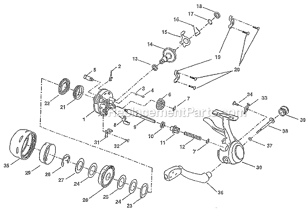 Page A Diagram and Parts List for TI6U  Shakespeare Spincast Reels