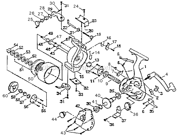 Page A Diagram and Parts List for CF055  Shakespeare Spincast Reels