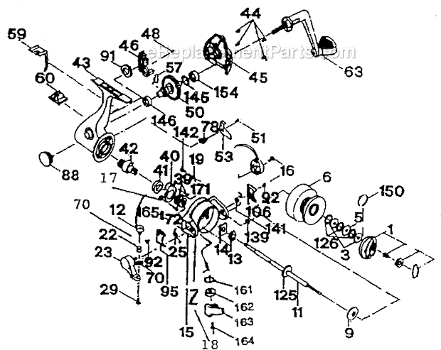 Page A Diagram and Parts List for CSS025  Shakespeare Spinning Reels