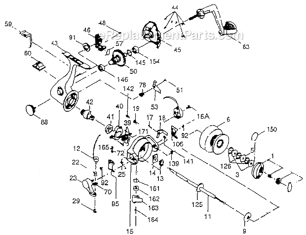 Page A Diagram and Parts List for 2525AL  Shakespeare Spinning Reels