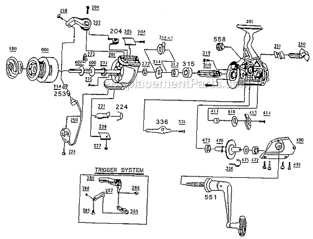 Page A Diagram and Parts List for OUTCAST  Shakespeare Spinning Reels