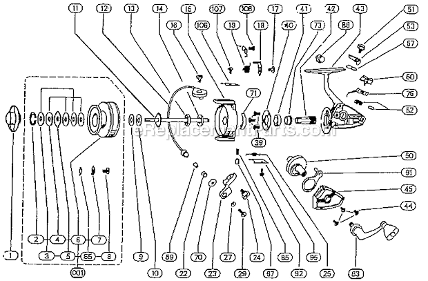 Page A Diagram and Parts List for 2200-030CK  Shakespeare Baitcast Reels
