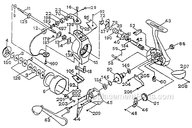 Page A Diagram and Parts List for 3830  Shakespeare Spinning Reels