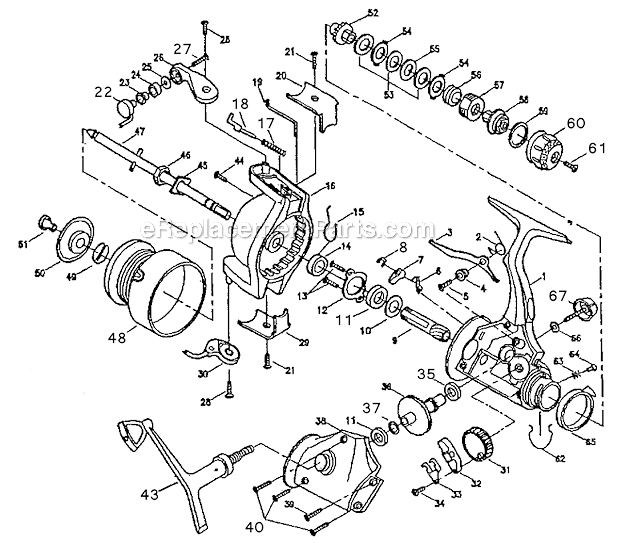 Page A Diagram and Parts List for 2925R  Shakespeare Spinning Reels