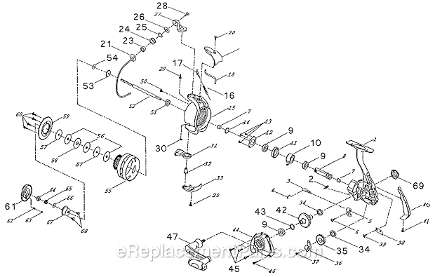 Page A Diagram and Parts List for GXIS40  Shakespeare Spinning Reels