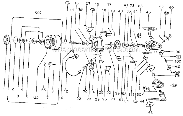 Page A Diagram and Parts List for 2200-070  Shakespeare Baitcast Reels