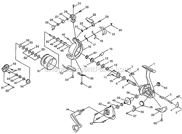 Page A Diagram and Parts List for P435  Shakespeare Spinning Reels