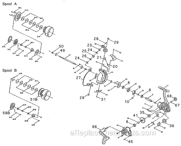 Page A Diagram and Parts List for 5440F  Shakespeare Spincast Reels