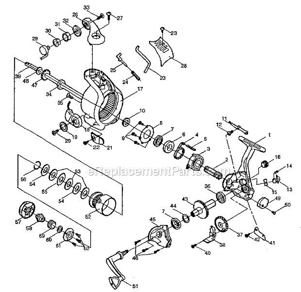 Page A Diagram and Parts List for EX235  Shakespeare Spinning Reels
