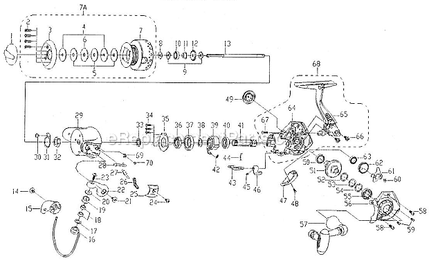 Page A Diagram and Parts List for DCV1025  Shakespeare Spinning Reels